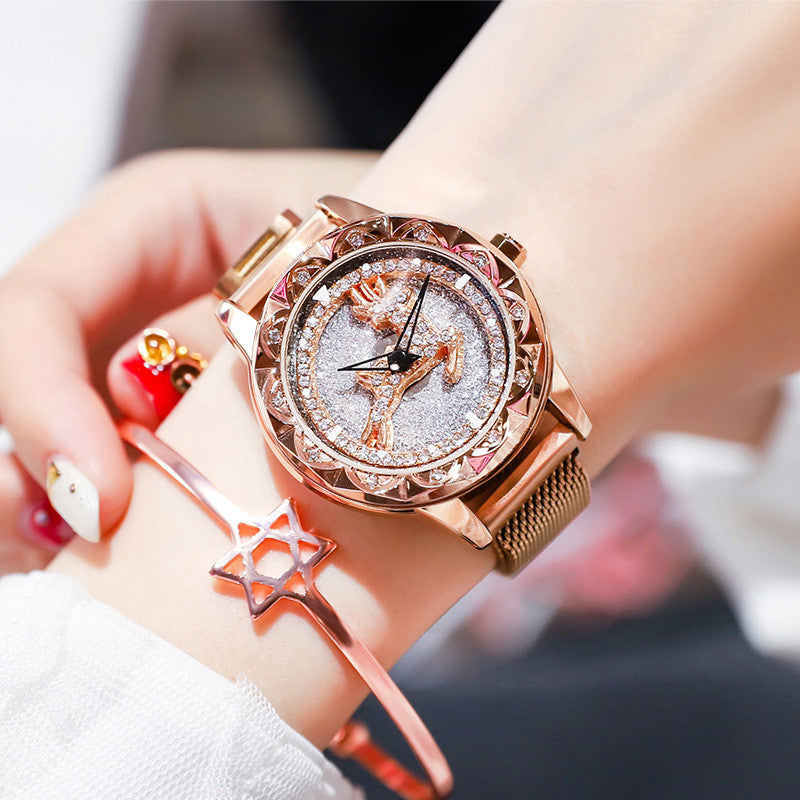 Montre élégante pour femme avec cadran rotatif et bracelet étanche