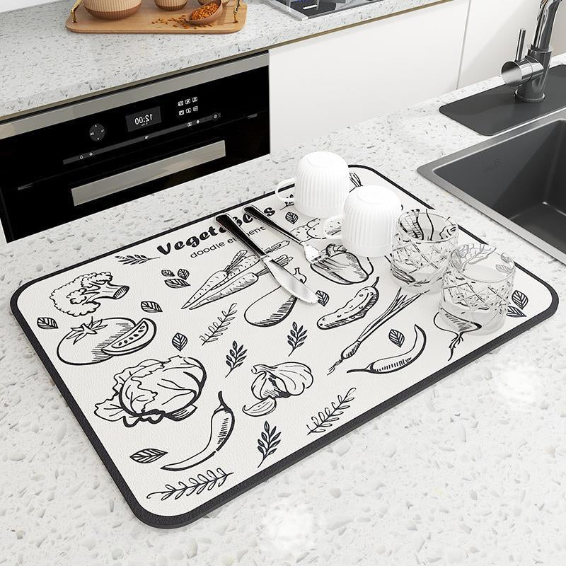 Tapis absorbant pour égouttoir de comptoir de cuisine