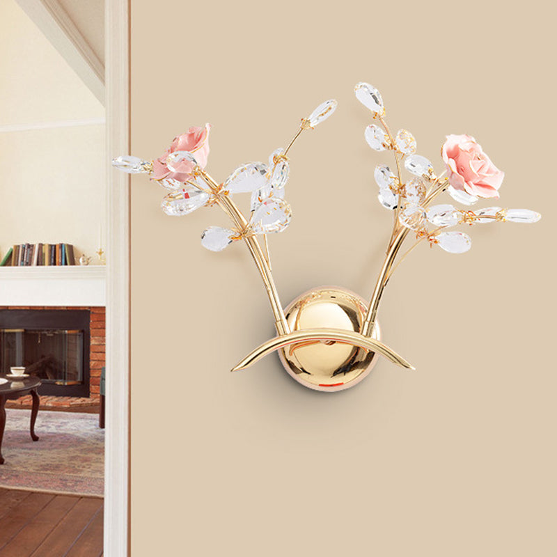 Luxurious Crystal Raindrop 2-Light Gold Wall Lamp - Halri