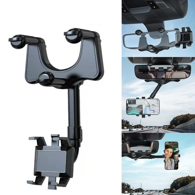 Wide Angle Car Phone Mount Rear View Mirror Holder - Halri