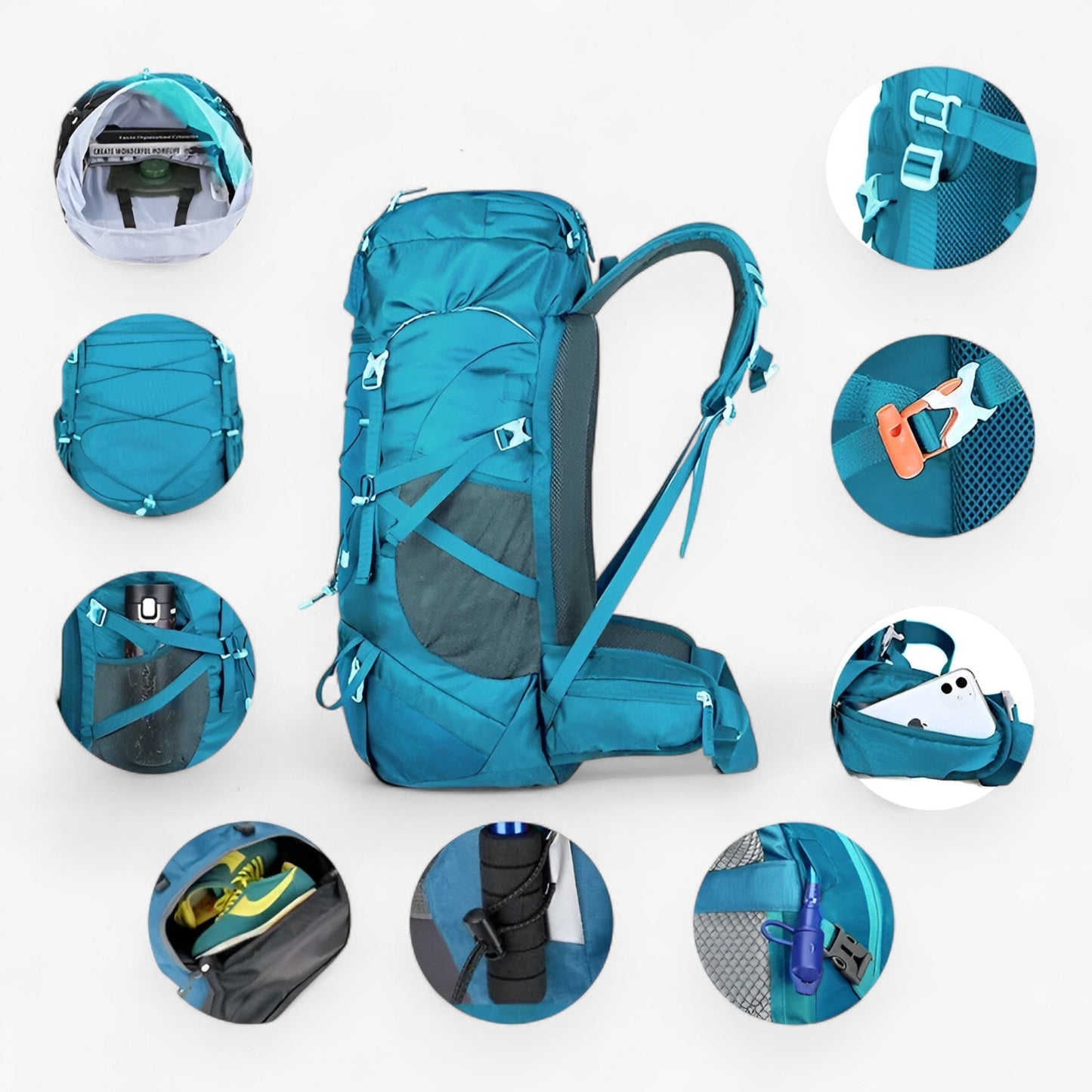 Waterproof Trekking Rucksack with Rain Lid for Hiking