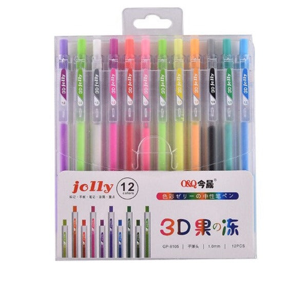 Vibrant 3D Gel Pens Set of 12 Bright Colors - Halri