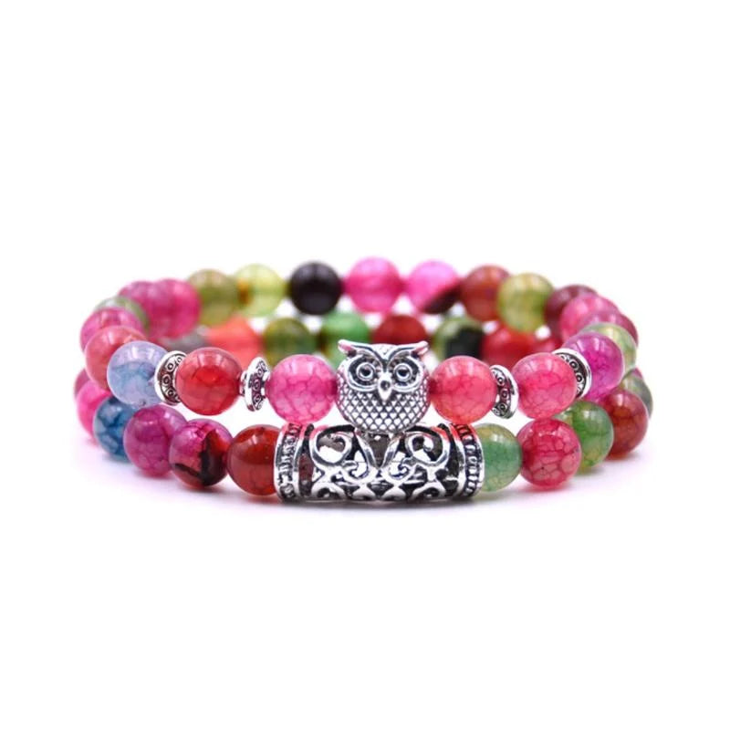 Bracelet en perles et pierres hibou inspiré par la nature