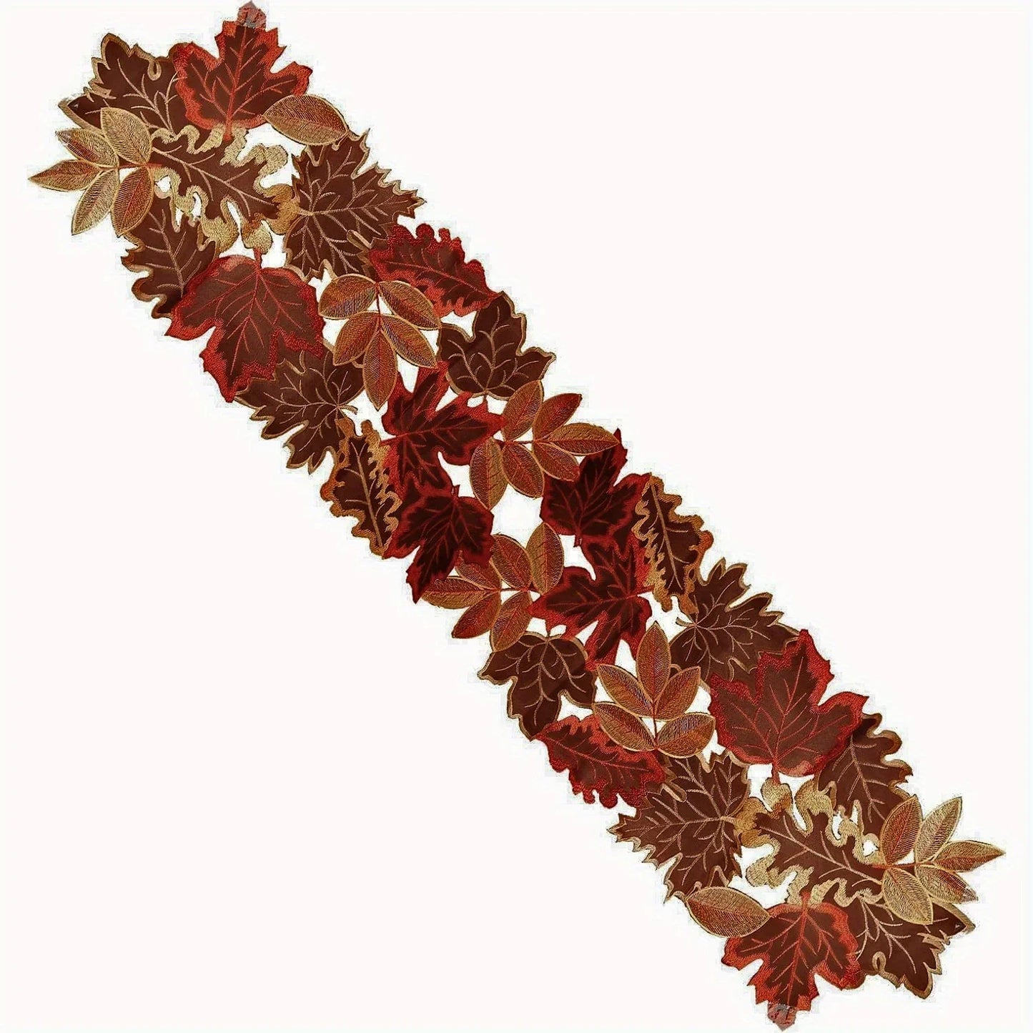Chemin de table rustique d'automne avec motif de feuilles brodées