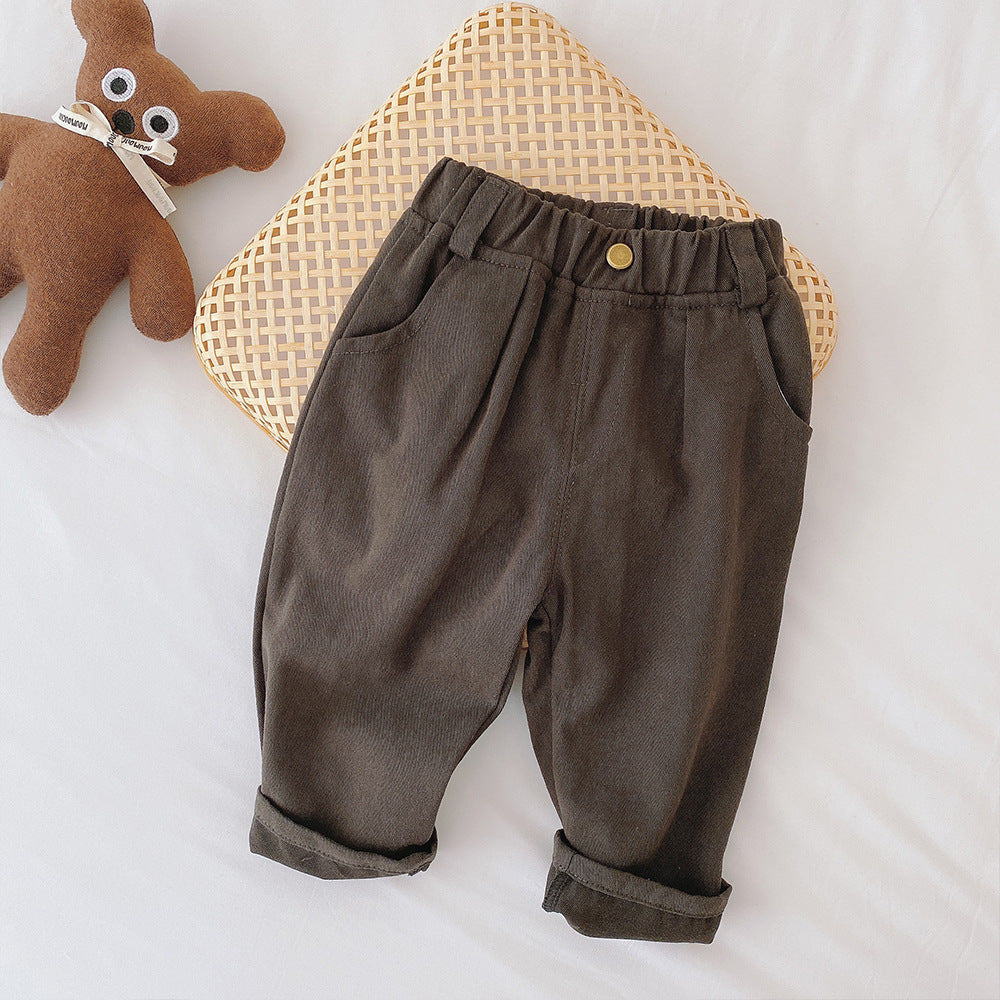 Pantalon beige pour enfant, coupe décontractée, taille élastique