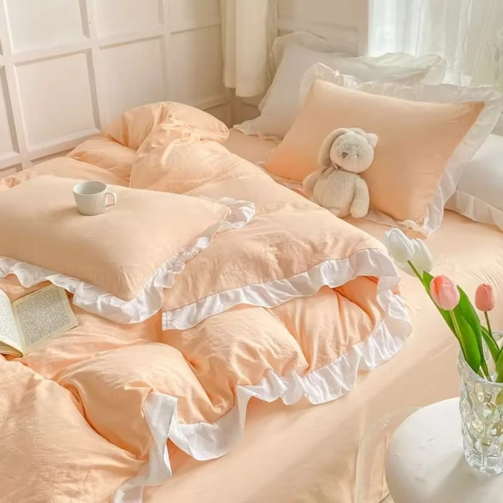 Ensemble de literie rustique chic à volants 4 pièces