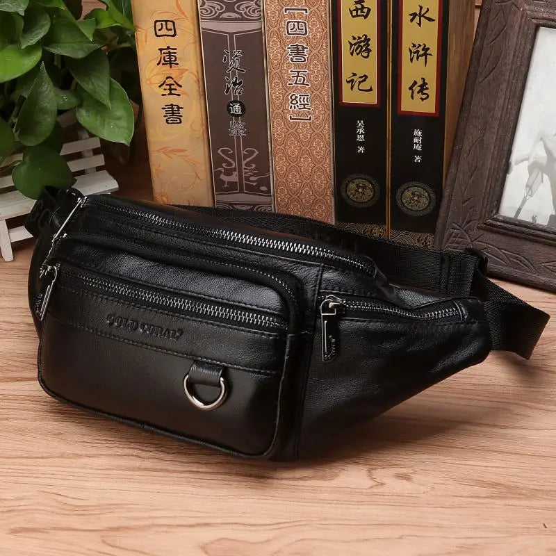 Sac banane en cuir véritable pour homme - Grand sac bandoulière