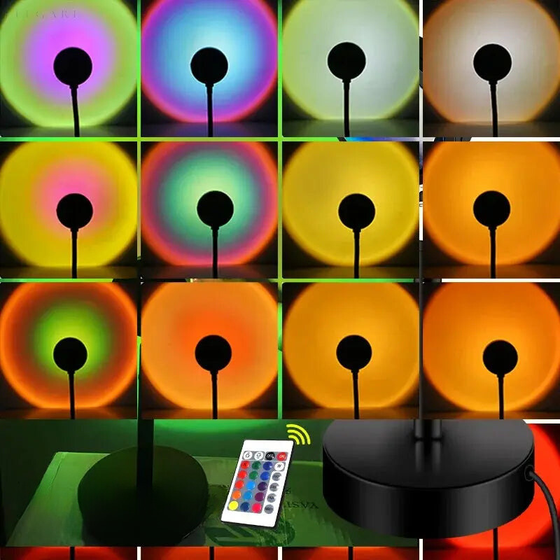 Projecteur LED à lumière chaude avec effet coucher de soleil et télécommande