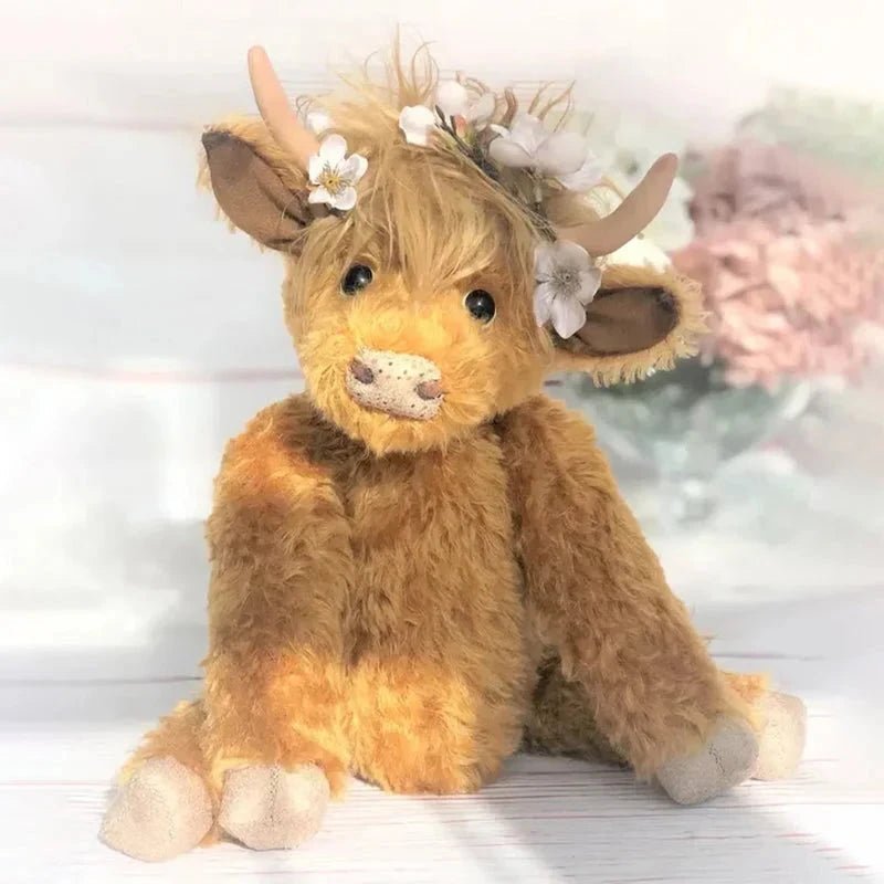 Figurine de vache rustique avec couronne de fleurs