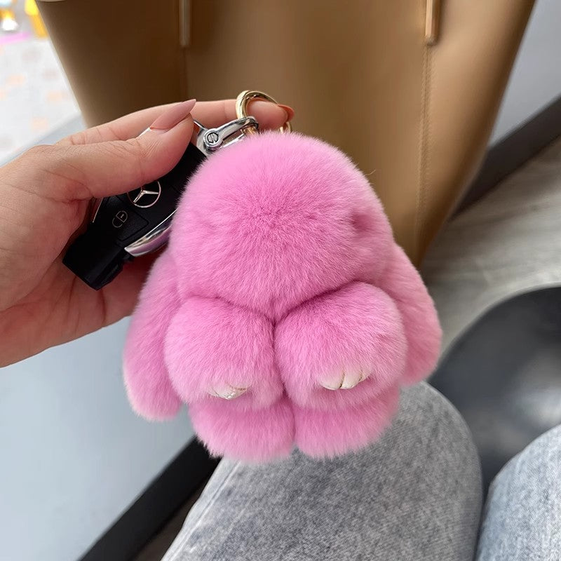 Adorable ensemble de porte-clés lapin en peluche pompon