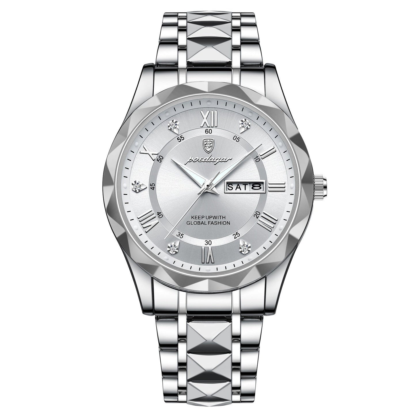 Men's Silver Stainless Steel Watch with Glow Dial