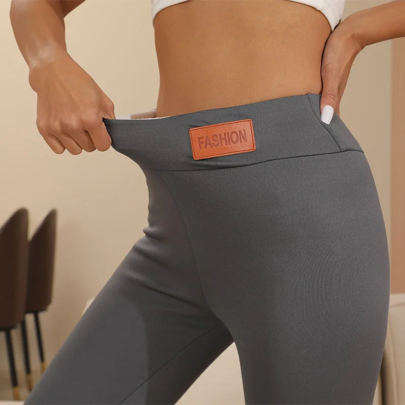 Leggings en cachemire chaud pour femme, taille haute gainante