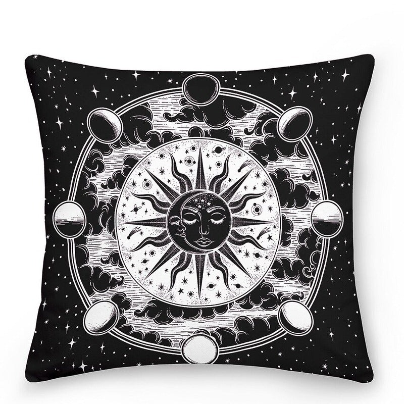 Coussins décoratifs astrologiques colorés Soleil et Lune