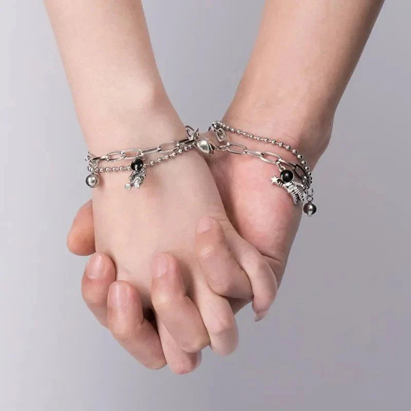Romantic Space Lovers Magnetic Heart Bracelet Set - Halri