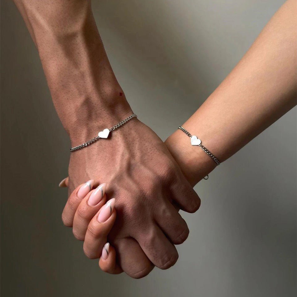 Slim Couple Heart Chain Bracelet Set - Halri