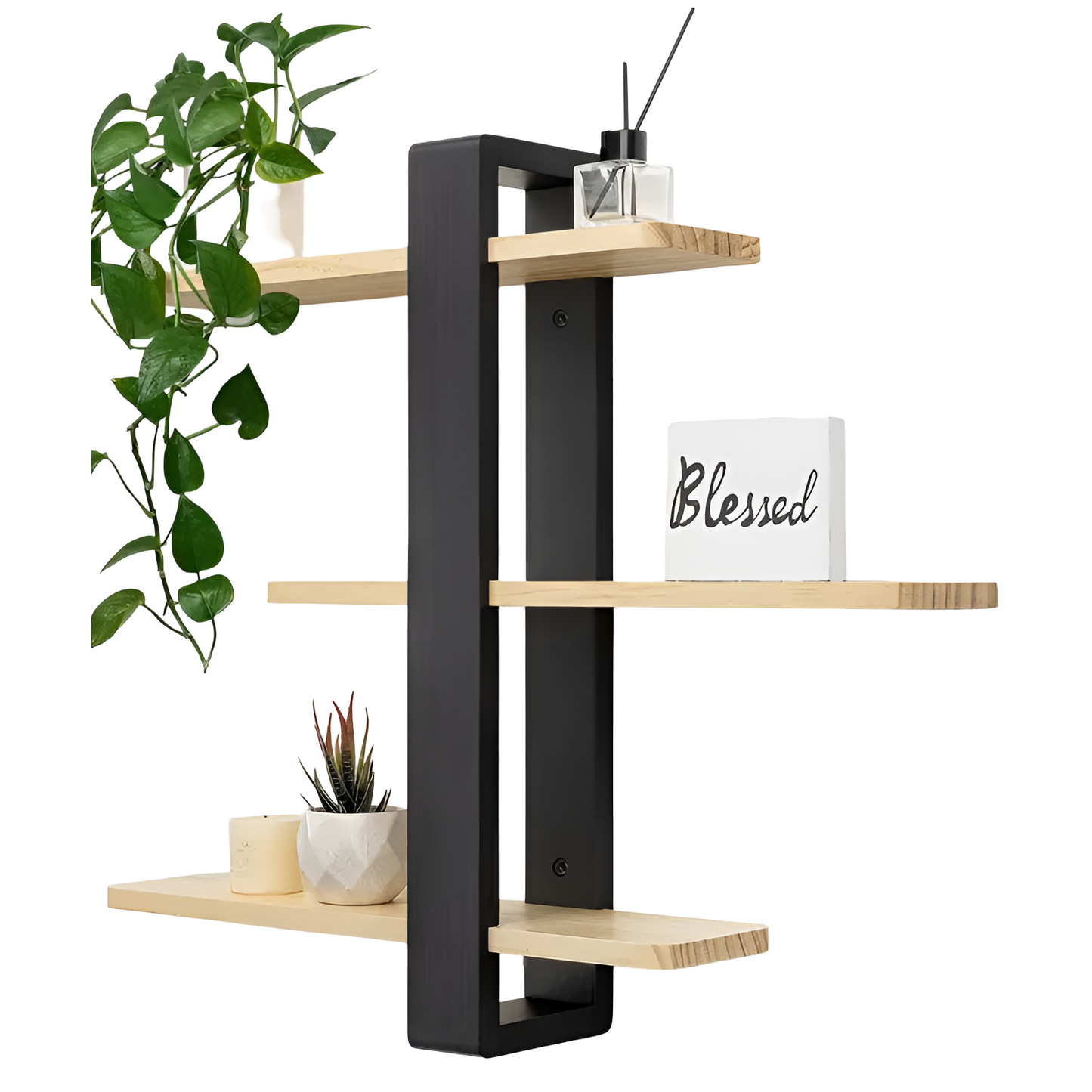 Rustic Wooden Wall Shelf 3 Tier Storage - Halri