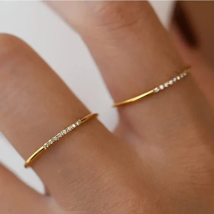Delicate Slim Diamond Accent Ring - Halri