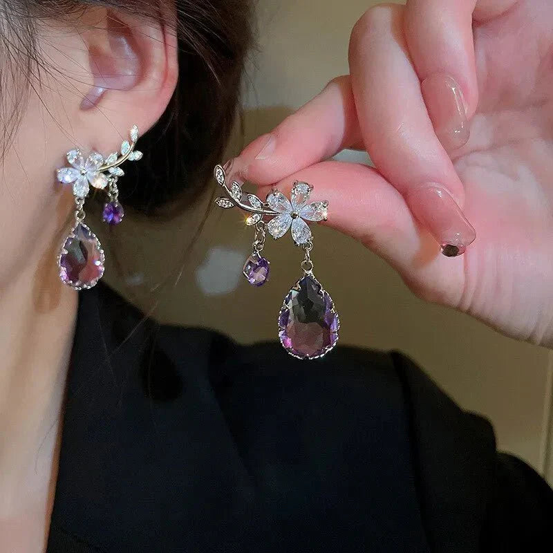 Purple Gemstone Teardrop Earrings - Halri