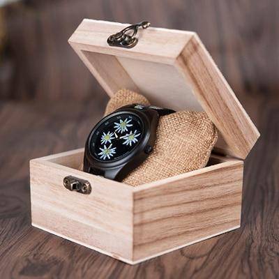 Montre femme en bois de bambou naturel avec cadran floral