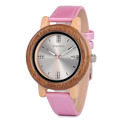 Montre femme en bois tendance avec date