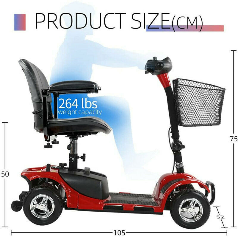 Stable 4 Wheel Senior Electric Scooter 180W Powerful Drive