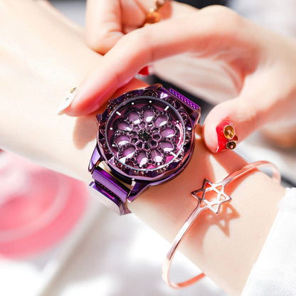 Montre élégante pour femme avec cadran rotatif et bracelet étanche 