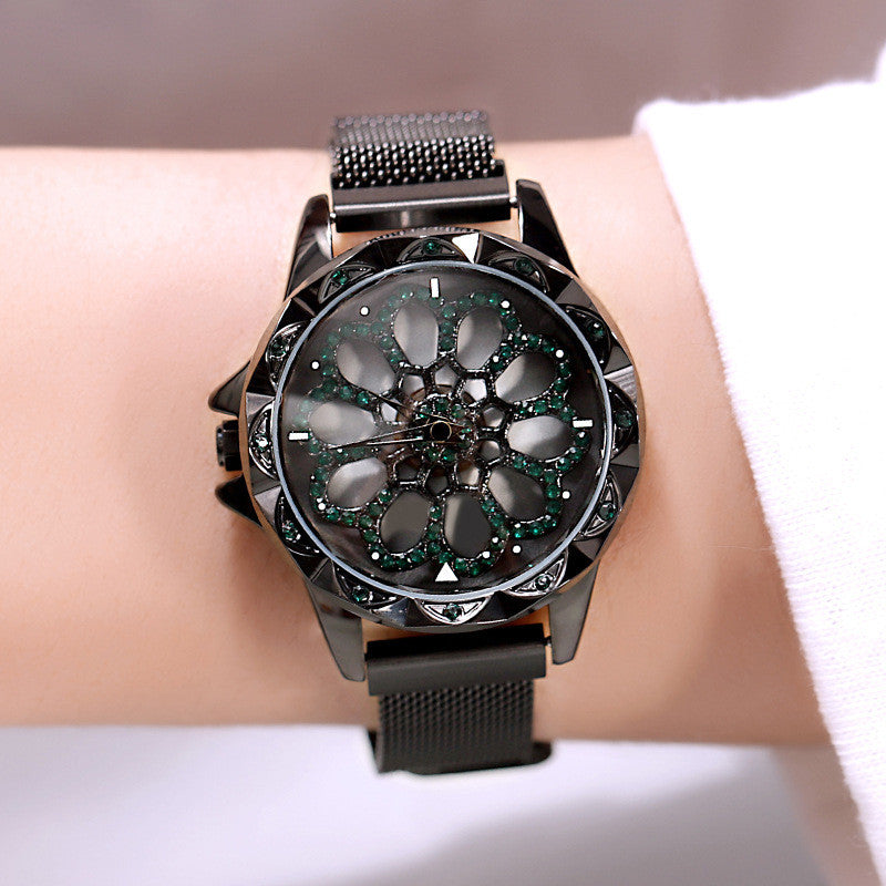 Montre élégante pour femme avec cadran rotatif et bracelet étanche 