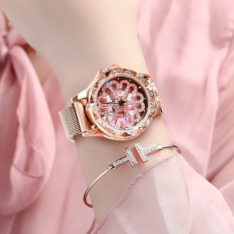 Montre élégante pour femme avec cadran rotatif et bracelet étanche 