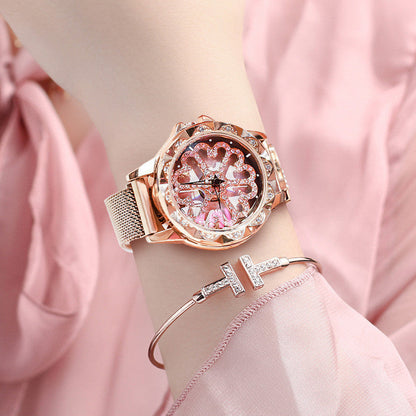 Montre élégante pour femme avec cadran rotatif et bracelet étanche 