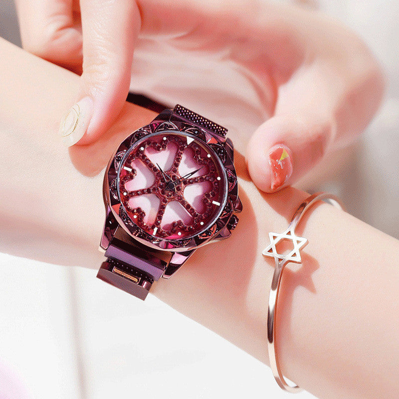 Montre élégante pour femme avec cadran rotatif et bracelet étanche 