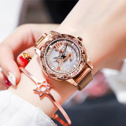 Montre élégante pour femme avec cadran rotatif et bracelet étanche 