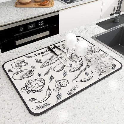 Tapis absorbant pour égouttoir de comptoir de cuisine