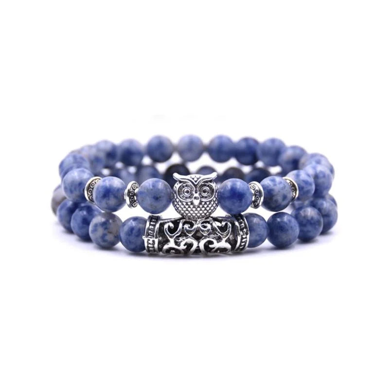 Bracelet en perles et pierres hibou inspiré par la nature