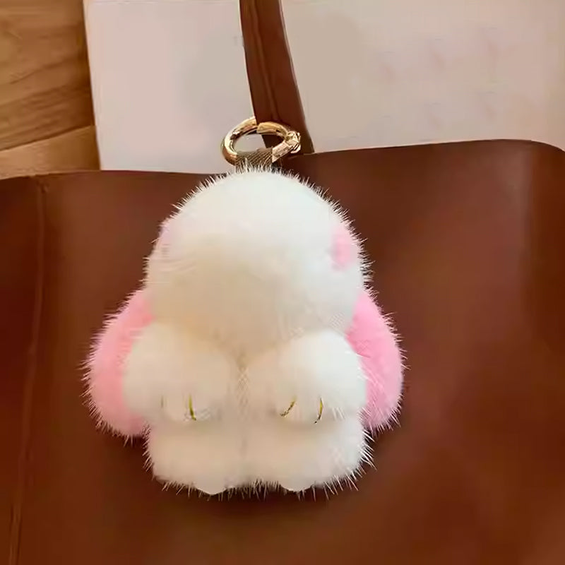 Adorable ensemble de porte-clés lapin en peluche pompon