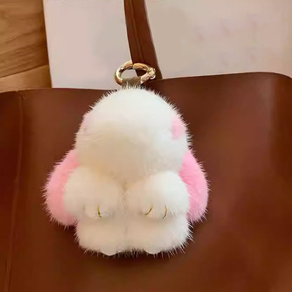 Adorable ensemble de porte-clés lapin en peluche pompon
