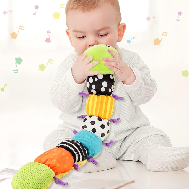 Colorful Baby Plush Toy Sensory Rattle Caterpillar