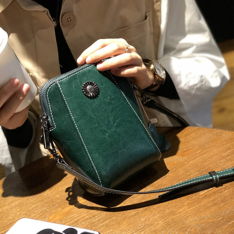 Pochette pour téléphone en cuir véritable pour femme
