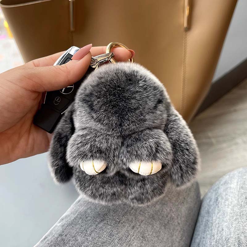 Adorable ensemble de porte-clés lapin en peluche pompon