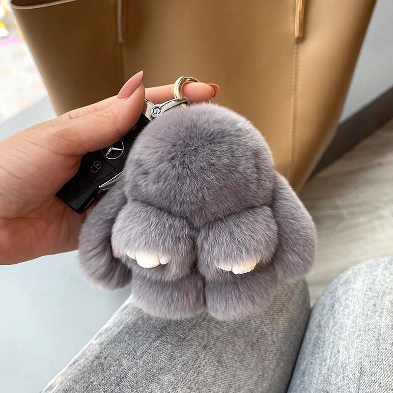 Adorable ensemble de porte-clés lapin en peluche pompon