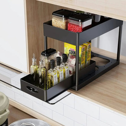 Double Layer Slide Out Shelf Storage Organizer Rack