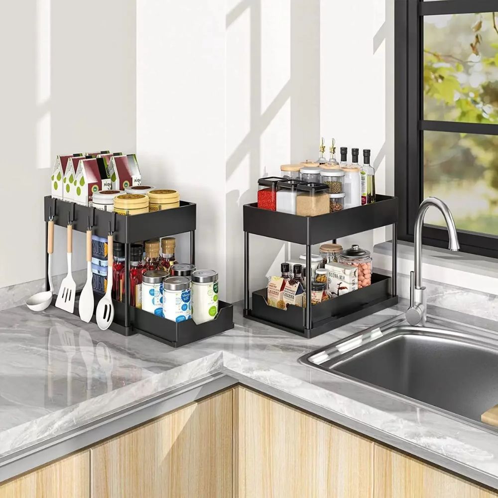 Double Layer Slide Out Shelf Storage Organizer Rack