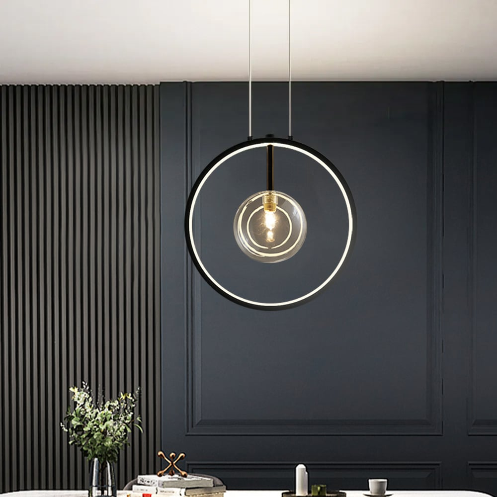 Sleek Black Glass Globe Pendant Lamp - Halri