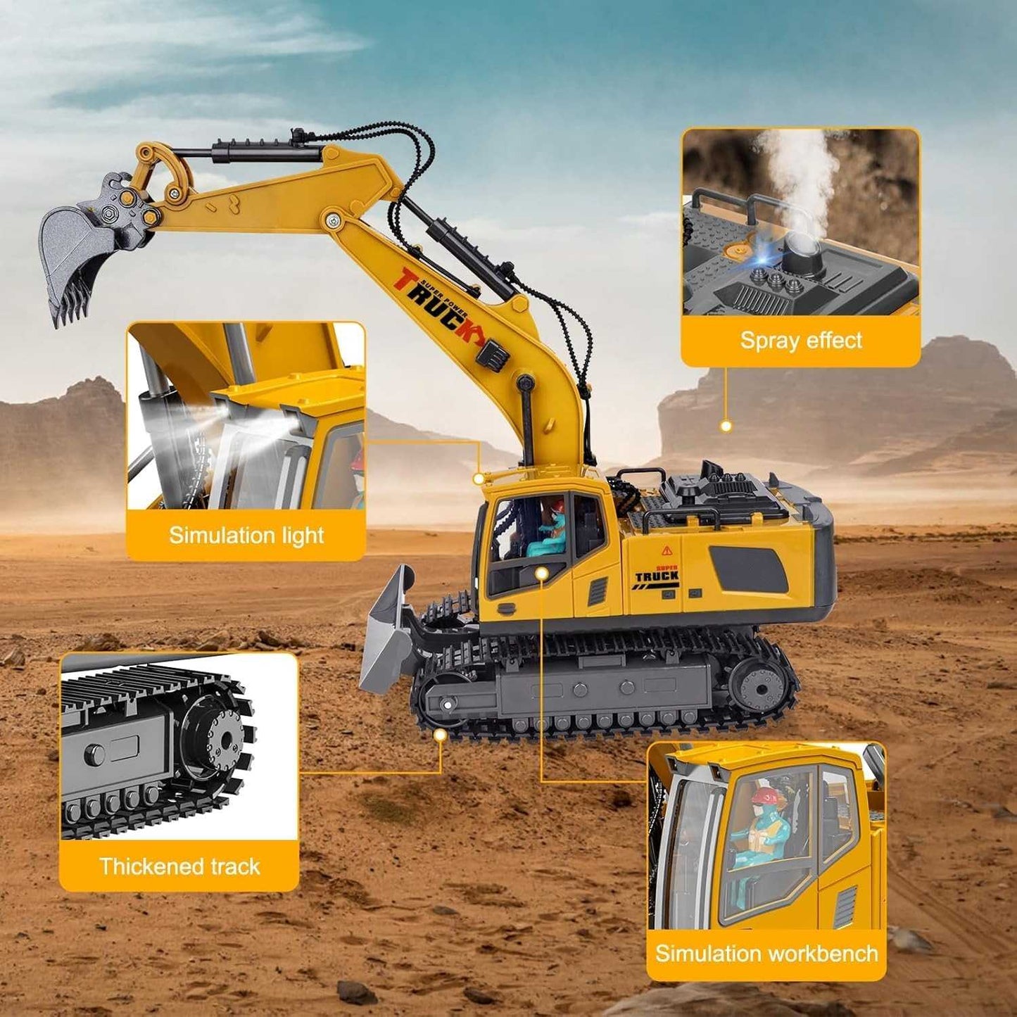 17 Channel Remote Control Fork and Bucket Excavator Construction with Realistic Features Great for Kids and Adults Perfect Christmas Gift