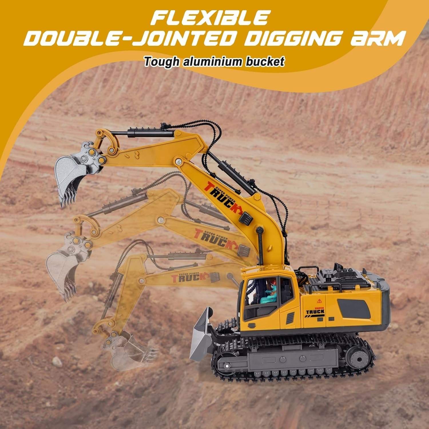 17 Channel Remote Control Fork and Bucket Excavator Construction with Realistic Features Great for Kids and Adults Perfect Christmas Gift