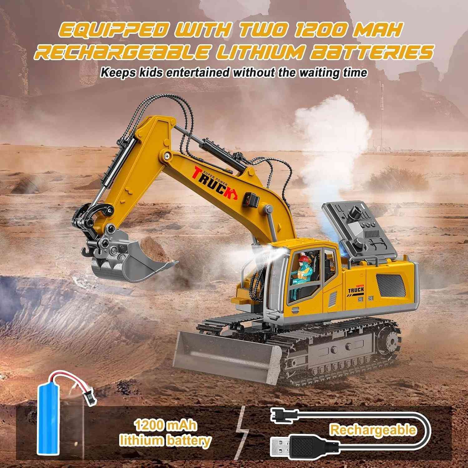 17 Channel Remote Control Fork and Bucket Excavator Construction with Realistic Features Great for Kids and Adults Perfect Christmas Gift