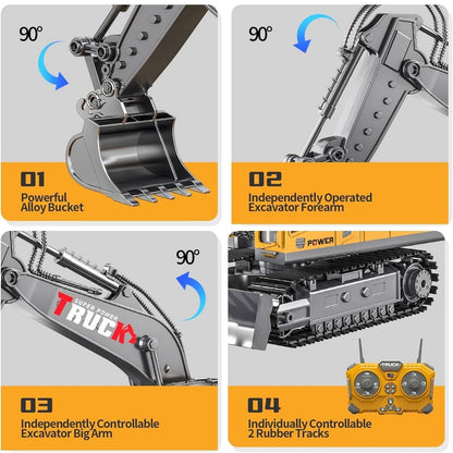17 Channel Remote Control Fork and Bucket Excavator Construction with Realistic Features Great for Kids and Adults Perfect Christmas Gift
