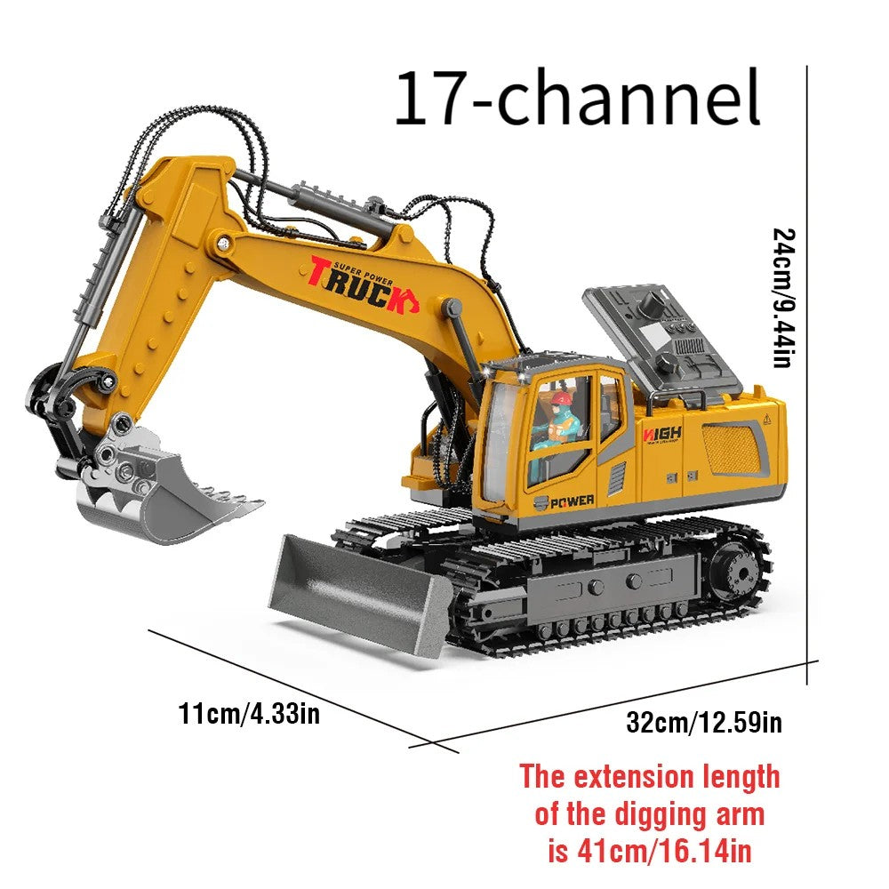 17 Channel Remote Control Fork and Bucket Excavator Construction with Realistic Features Great for Kids and Adults Perfect Christmas Gift