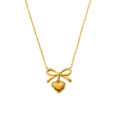 Delicate Gold Bow Heart Pendant Necklace - Halri