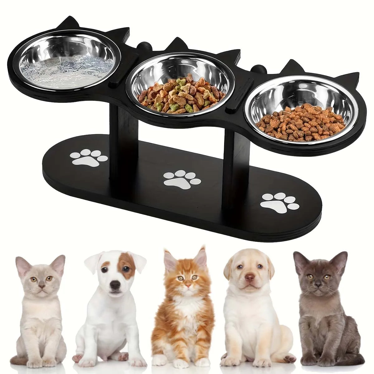 Raised Pet Food Bowl with 3 Metal Feeding Stations - Halri