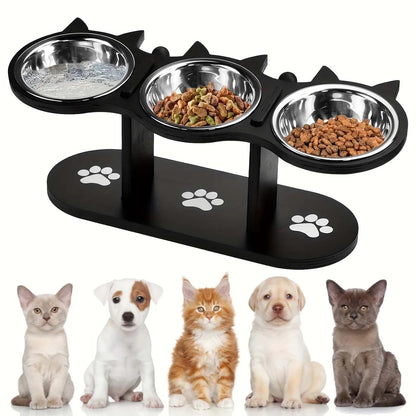 Raised Pet Food Bowl with 3 Metal Feeding Stations - Halri
